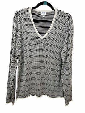 Armani Collezioni Men’s Deep V Sweater, Sz Medium Ivory/Brown, Silk/Cotton